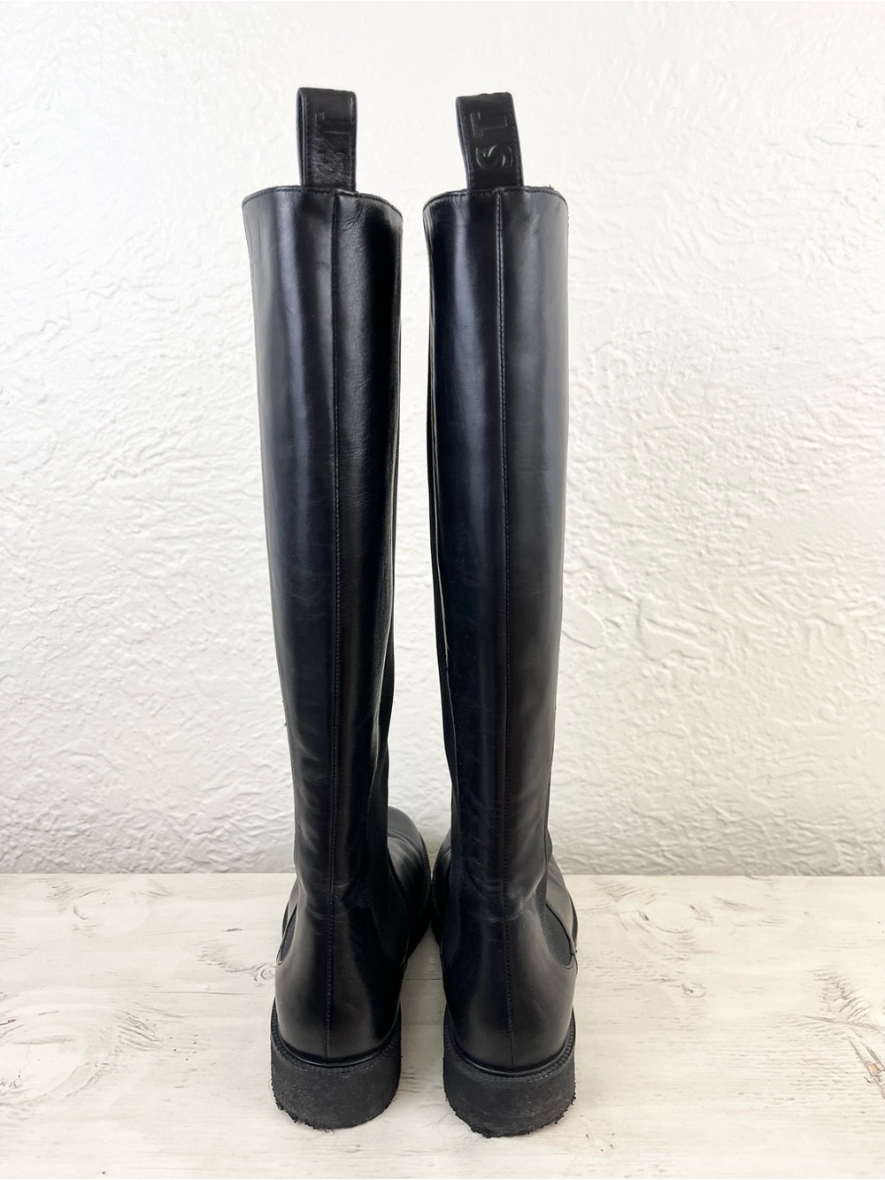 STAUD Tall Boots Black Leather Chelsea Palamino Riding 38 8 Moto - Picture 11 of 13